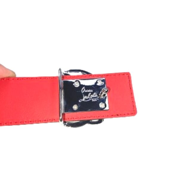 Christian Louboutin CL Logo Belt 40mm Black Calfskin Red Lining Silver Buckle - Picture 6 of 7